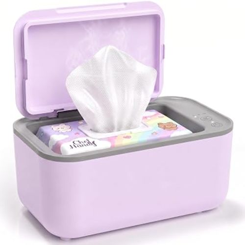 Chefhandy Wipe Warmer with Adjustable Temperature, Silent Heating & Large Capacity | Constant Warmth for Baby or Adult Wipes, Purple