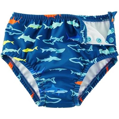Baby Swim Diapers Reusable Washable Infant Diaper Swimsuit with Side Snap UPF 50+ Sun Protection for Pool Beach(0-6 Months,Red Sharks)