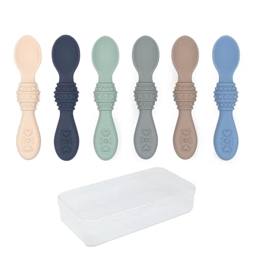 Elk and Friends Silicone Baby Spoons | Travel Case Included | First Stage Infant Toddler Spoon | Baby Led Weaning Stage | Dishwasher Safe