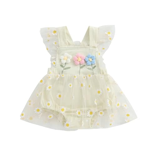 Newborn 3 6 9 12 18Months Baby Girl Romper Floral Daisy Tulle Lace Onesie Backless Bodysuit Infant Girl Summer Clothes