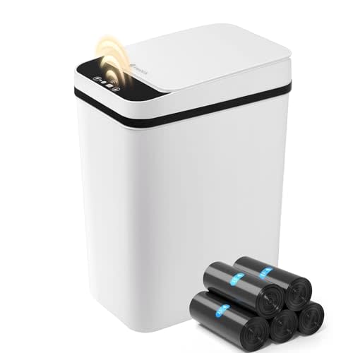 FRESHLIX Bathroom Automatic Trash Can, 4 Gallon Touchless Motion Sensor Small Garbage Can with Lid Smart Electric Narrow Waterproof Garbage Bin for Bedroom Office Halloween Decoration, White