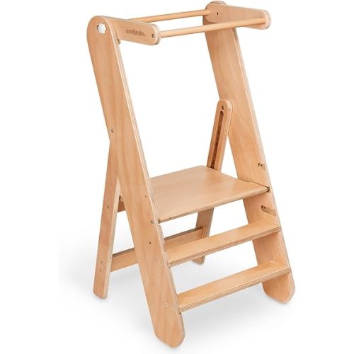 Comfy Cubs Kids Step Stool for Ages 3+, 3 Height Adjustable Toddler Tower, Montessori Furniture Designed in The US - Toddler Standing Tower for Kitchen Sink & Bathroom Access - Natural Wood