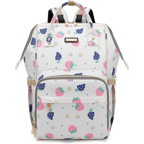 Diaper Bag Backpack, Diaper Bags for Baby Girls Boys, Baby Bags for Moms Dads, Nappy Changing Bag with Insulated Pockets,Multi-functional Waterproof Backpack with Stroller straps-Berry White