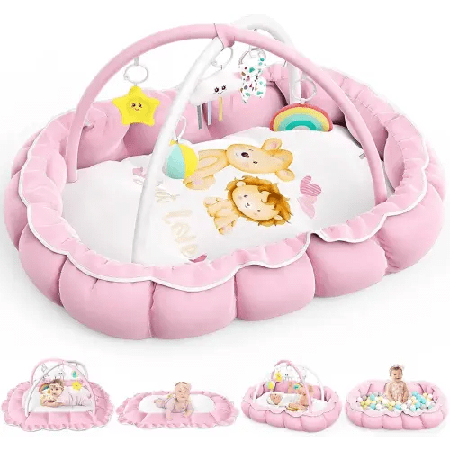OCATO Baby Play Mat Gym: Baby Girl Gifts Tummy Time Mat Baby Play Gym Thick Large Baby Activity Center from Newborn to Toddler Skills Development Baby Essentials Baby Shower Gifts Ball Pit Cat Dog Bed