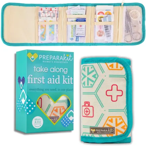 Travel First Aid Kit for Kids - Mini Car, Purse, Backpack, or Diaper Bag 75 Piece Medicine Includes All Essential Medical Supplies TSA-Approved (Teal)
