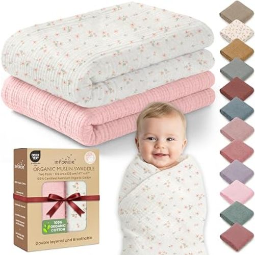 100% Organic Cotton 2 PK Muslin Blanket Baby Boy Gift 47x47 Inch
