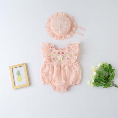 TOOYOU Baby Girl Bodysuits Cheap Toddler Girl Onesies Ruffles Sleeveless Lace Jumpsuit Clothing Set With Hat Soft Romper For Pink Size 3-6 Months