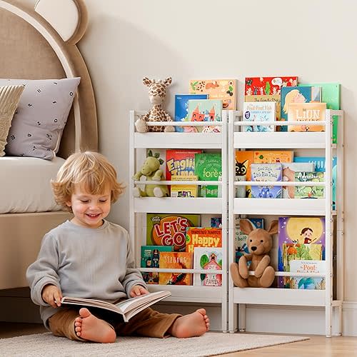 Kids Bookshelf - Wall Mounted 6-Tier Book Shelf for Kids Rooms, Behind The Door Bookshelf for Baby/Toddler, 15" W Corner Wall Book Shelf for Bedroom/Nursery, Organizer for Toys and Books