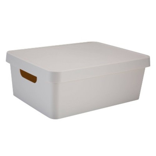 Simplify Vinto Storage Box with Lid Medium Ivory: Polypropylene, 14.5" H, 0.494 Volume, No Assembly, Off-White