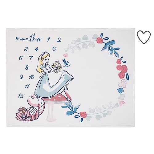 Disney Alice in Wonderland White, Pink, and Blue Cheshire Cat Super Soft Photo Op Milestone Baby Blanket