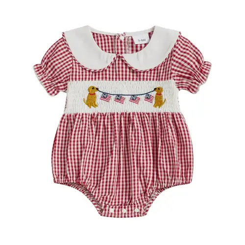 4th Of July Baby Girl Smocked Romper Doll Collar Short Sleev - TikTok Shop