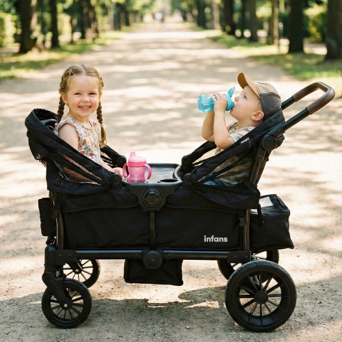 INFANS Wagon Stroller for 2 Kids, Collapsible Adjustable Push Pull Han – InfansCA