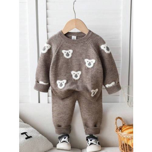 SHEIN Playful Pals Baby Boys' Camel Bear Jacquard Knit Sweater Set, Soft & Thick Fabric, Suitable For Casual Wear, Autumn/Winter Fall | SHEIN USA