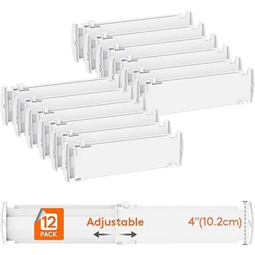 Lifewit 4" High 12 Pack Drawer Dividers, 35 –55cm/13.8-22.5" Drawer Divider for Clothes, Adjustable Dresser Drawer Organizers, Plastic Drawers Separators for Clothes Bedroom Bathroom Kitchen Office
