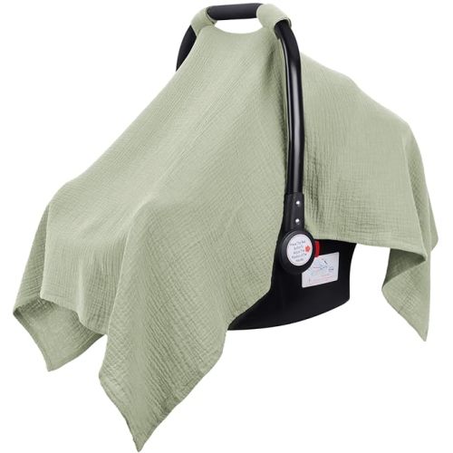 Metplus Muslin Car Seat Cover for Babies - Carseat Stroller Cover Infant Stroller Covers for Boys and Girls, Breathable & Lightweight, Fits Most Strollers & Baby Car Seats