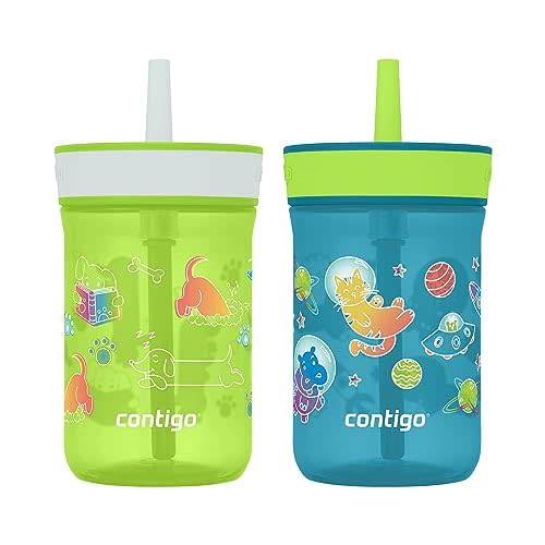 Contigo Kids’ Leighton Straw Tumbler with Spill-Proof Lid, 14 Oz., 2-Pack
