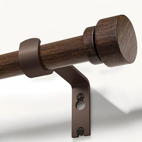 Deep Walnut Wood Grain Curtain Rods for Windows 28 to 48 Inches 1" Diameter Heavy Duty Window Curtain Rod Adjustable with Solid Finials for Living Room Bedroom Kitchen Farmhouse Outdoor