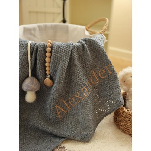 Embroidered Baby Blanket, Knitted Name Blanket, Newborn Cotton Blanket, Blanket with Name, Personalized Blanket, Baby Gift, Baby Boy Blanket