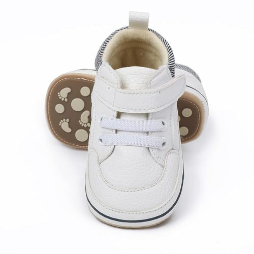 Clowora Baby Boys Girls Shoes Non-Slip Rubber Sole Sneakers Infant First Walking Toddler Crib Shoes Newborn Loafers Flats. (061/White,6-12 Months)