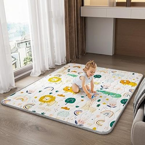 Baby Play Mat for Floor, Thick Soft 50" X 50" Baby Floor Play Mat, Machine Washable and Non-Slip Baby Play Mats, Waterproof Crawling Play Mat for Babies, Toddlers & Infants, Rainbow and Animal