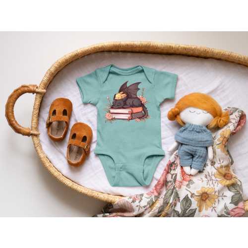 Dragon Reading Baby Onesie - Floral, Comfortable Premium Cotton