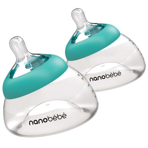 Nanobebe Breastmilk Bottle, Breastfeeding Newborn Breast-like, Anti Colic, Perfect Latch, Preserves Breast Milk Nutrients, 2-Pack, Teal