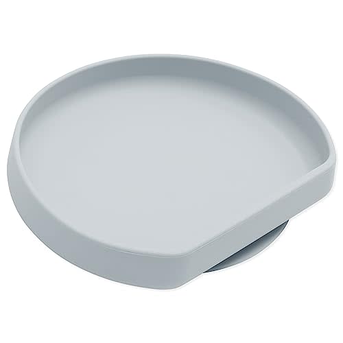 Bumkins Toddler and Baby Suction Plate, Silicone Grip Dish for Babies and Kids, Baby Led Weaning, Children Feeding Supplies, Non Skid Sticky Bottom, Platinum Silicone, Ages 6 Months Up, Gray
