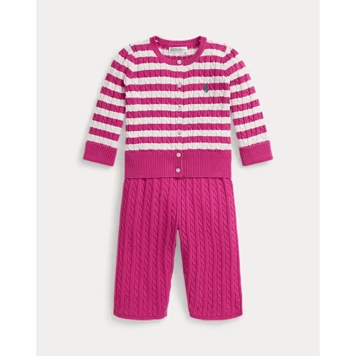 Mini-Cable Cotton Cardigan & Pant Set, 6 mo