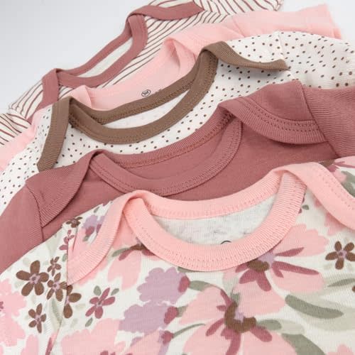 HonestBaby baby-girls 5-pack Short Sleeve Bodysuits One-piece 100% Organic Cotton for Infant Baby Girls