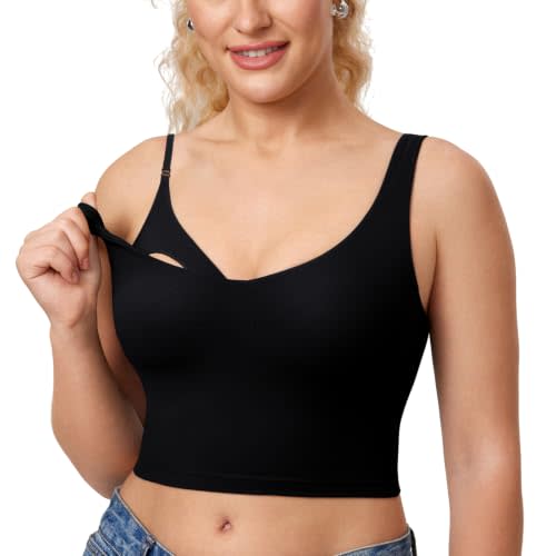 MOMANDA Longline Sports Nursing Bras | Natrelax collection, V neck cropped tank top for breastfeeding, With built in bra, For women