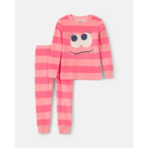 Toddler Girl 2-Piece Monster Striped DreamPlush Snug Fit Pajama Set - Coral | Carter's