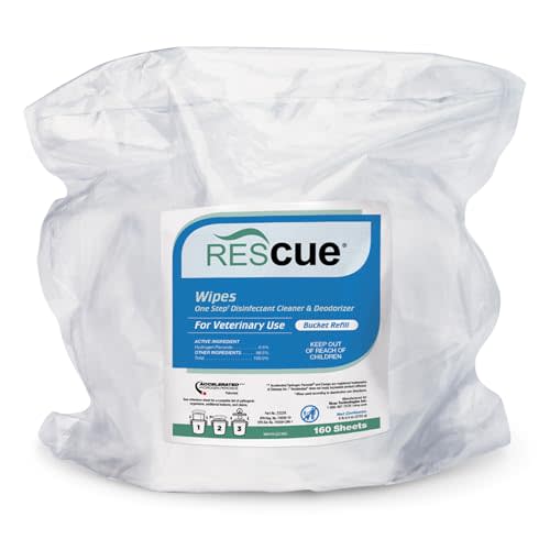 REScue One-Step Disinfectant Cleaner & Deodorizer Wipes for Vet Use – Cleaner for Kennels, Litter Boxes, Vet Offices, Pet Grooming Surfaces – Extra Large Wipes, 160-Count Bucket Refill (1 Pack)