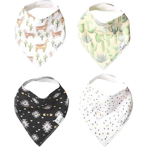 Copper Pearl 4 Pack Soft Cotton Baby Bibs for Drooling and Teething, Absorbent Drool Bibs for Baby Girl and Boy, Adjustable to Fit Newborns to Toddlers, Tons of Styles (Cusco)