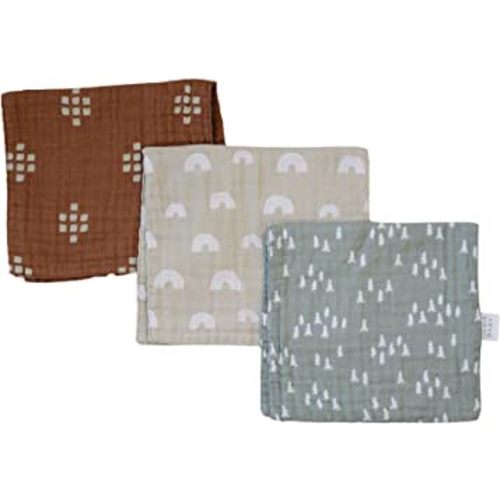 Mebie Baby Burp Cloths, Woods Print 3-Pack, Muslin Burp Cloth Set for Spit Up, Drool, and More, Boho Burp Cloths for Baby Boy and Girl, Baby Must Haves for Registry Lists and Gifts for Newborns