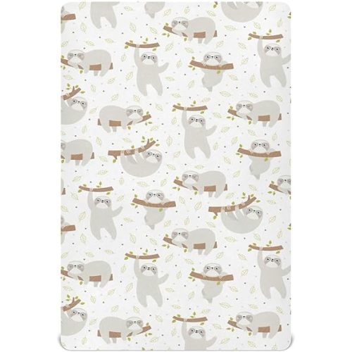 Fitted Crib Sheets Cute Funny Grey Sloth Stretchy Portable Playard Sheets for Baby Toddler, Breathable Soft Mini Crib Mattress 39 x 27 in for Boys and Girls