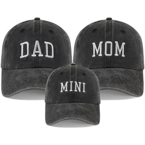 3PCS Dad Mom Mini Hats for Men Women Kids 3-7 Years Old, Adjsutable Cotton Embroidered Family Matching Outfits Baseball Cap