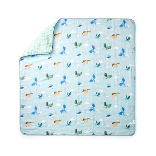 Loulou Lollipop Muslin Quilt Blanket for Baby & Toddler, 4-Layer Tanboocel & Cotton, Soft Breathable Lightweight Quilt for Tummy Time, Stroller, Play Mat & Toddler Naps, 47” x 47” - Magical Dragons