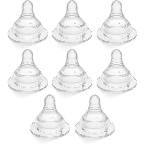 Wide Neck Baby Bottle Nipples Replacement Level 2, Medium Flow, 3m+, Soft Silicone Anti-Colic Nipples, BPA-Free, 8 Counts