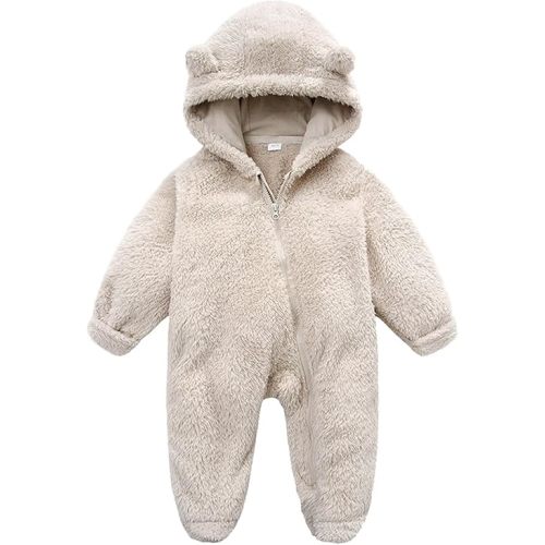 Baby Girls Clothing Sets Newborn Infant Baby Girl Boy Cute Solid Long Sleeves Ear Footed 0to3 Month (Beige, 0-3 Months)