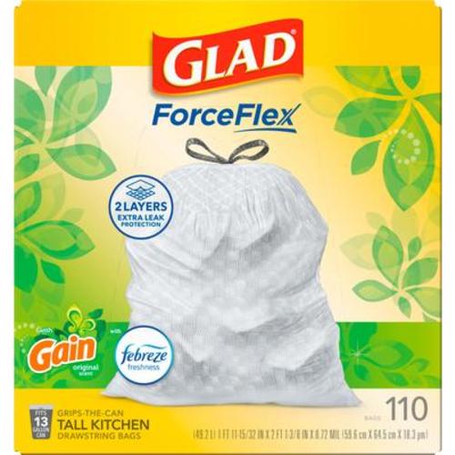 GLAD ForceFlex Odor Shield Drawstring Trash Bags, 13-gal, 110 count, Gain Original Scent - Chewy.com