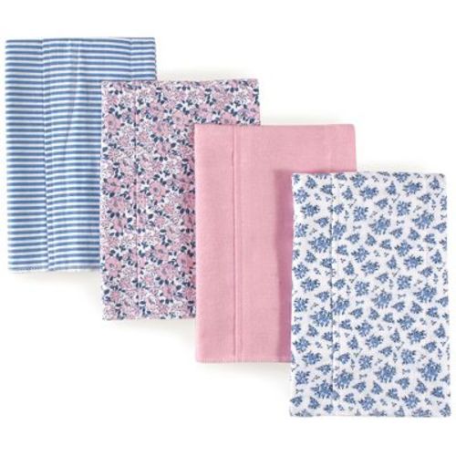 Hudson Baby Infant Girl Cotton Flannel Burp Cloths 4pk Set, Classic Floral, One Size