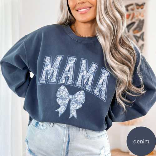 Chinoiserie Mama Sweatshirt Floral Coquette Sweater Blue Toile De Jouy Varsity Mama Top Girly Pregnant Sister New Mom Gift Comfort Colors