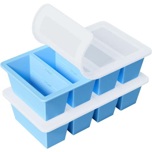 TINANA Silicone Freezer Tray, 2 Pack 1 Cup Food Molds, Oven Safe, Dishwasher Safe, Azure