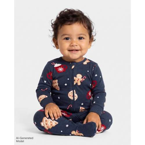 Baby Boys Matching Family Gingerbread Snug Fit Cotton Footed One Piece Pajamas - Gray