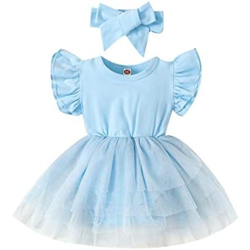 Baby Girl Clothes Infant Ruffle Sleeve Romper Dress Newborn Solid Tutu Skirt Sets Jumpsuit Headband Outfit