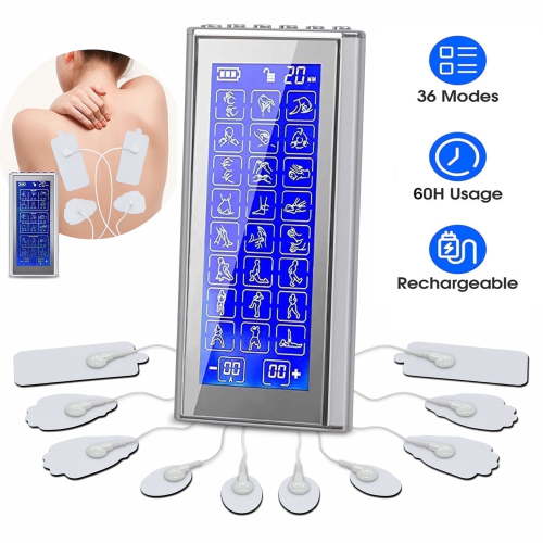 FETERVIC 3-in-1 TENS Unit Rechargeable Muscle Stimulator 36 Modes EMS Dual Channel with 10 Reusable Electrode Pads for Back Neck Pain Muscle Therapy Pain Management Pulse Massager