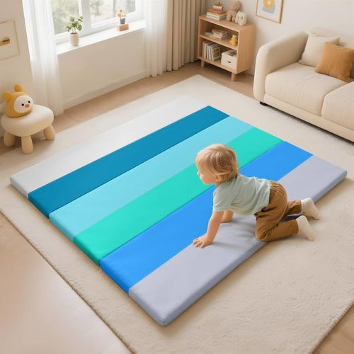 Tapete de juego de espuma para bebés: tapete de juego impermeable de piel sintética para niños, tapete de piso triple, tapete de juego grande para corral de juegos, almohadilla gruesa, colchón