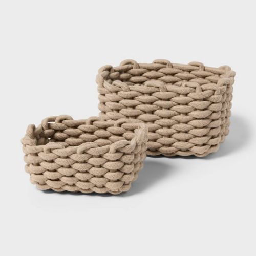 2pk Rectangle Knit Decorative Basket Tan - Brightroom™