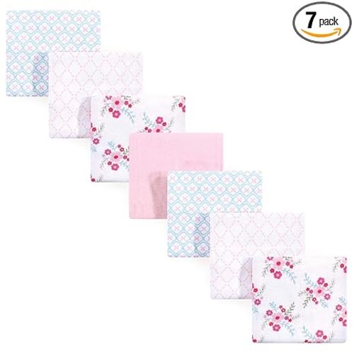 Luvable Friends Unisex Baby Cotton Flannel Receiving Blankets, Floral 7-Pack, One Size