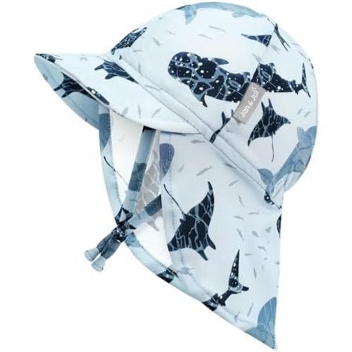 JAN & JUL Baby Sun-Hat with Neck Flap for Boys, Beach Cap with UV Protection for Swimming (Whale Play, Size M: 6-24m)